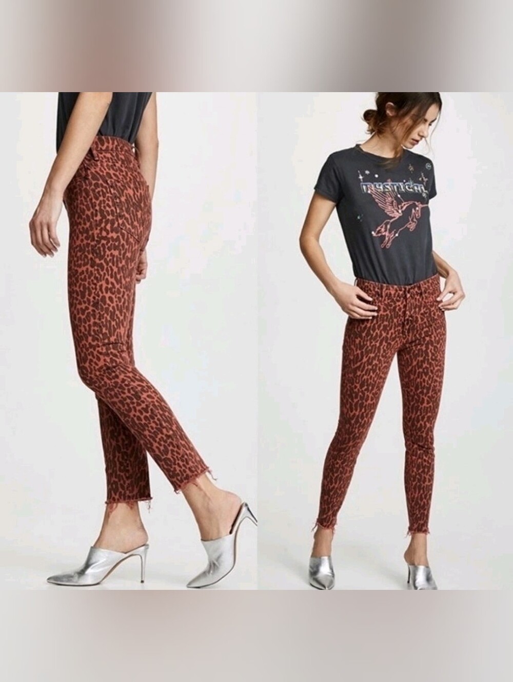 MOTHER Rust Leopard Print Boot-Cut Jeans